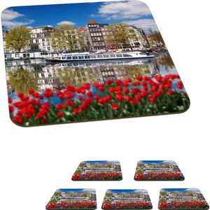 Onderzetters voor glazen - Amsterdam - Boot - Bloemen - 10x10 cm - Glasonderzetters - 6 stuks