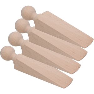 Gerimport Deurstopper/deurwig - 4x - beukenhout - beige - 17 x 4 x 3 cm