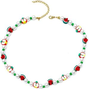 Kleurrijke Parel Fruit Choker Ketting Voor Vrouwen en Tiener Meisjes - Verstelbaar met Apple en Watermeloen Slices - Mode-sieraden Geschenk voor Verjaardag - Hars Synthetisch