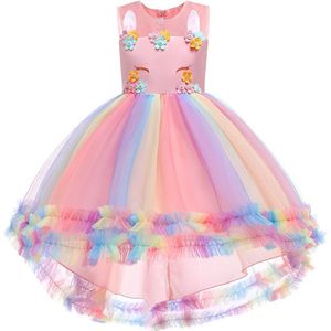 Unicorn jurk - Pinkie Pie - Prinsessenjurk - Eenhoorn - Regenboog - Verkleedkleding - Maat 146/152 (10 jaar)