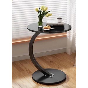 Houten bijzettafel - bijzettafel woonkamer - 1 stuk - zwart - walnoot - diameter 40cm