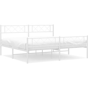 vidaXL - Bedframe - met - hoofd- - en - voeteneinde - metaal - wit - 200x200 - cm