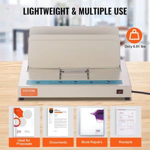VEVOR 38 x 23.5 x 13.5 cm Thermisch Inbindapparaat, Bind Tot 500 Vel, Automatische Uitschakelontwerp Maakt, Led-Display, Opwarmtijd 3 Minuten, Drie Tijdaanpassingsinstellingen, Compatibel Met De Papierformaten A3, A4 en A5