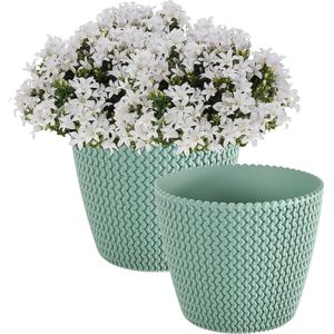Prosperplast Plantenpot/bloempot Splofy - 2x - mint groen - kunststof - D16 x H13 cm - binnen/buiten - stijlvol