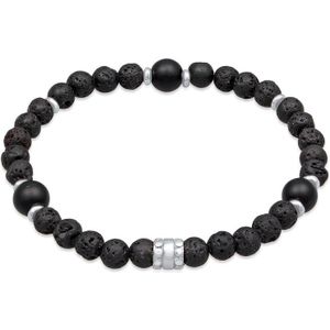 KUZZOI Heren Armband Heren Kralen Vintage met zwarte onyx in 925 Sterling Zilver geoxideerd