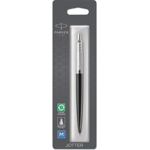 Parker Jotter-balpen | Bond Street Black met chromen rand | Medium punt met blauwe inkt