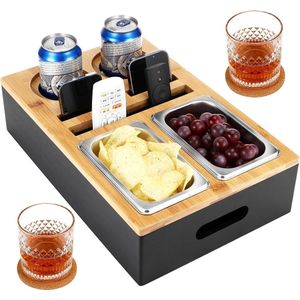 Houten snackbox met snackschalen van roestvrij staal - Organiser en onderzetter voor snacks - Geschikt voor woonkamer, restaurant, picknick en feest snackbox