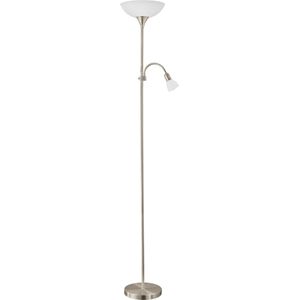 EGLO Up 2 Vloerlamp - E27/E14 - 176,5 cm - RVS/Wit