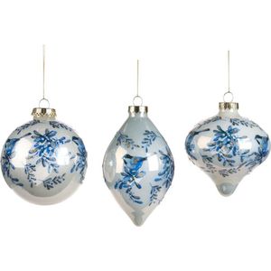 Goodwill Kerstbal Delftsblauw Glas Wit-Blauw D 10 cm Voordeelass. Per 3 Stuks