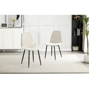 Colenis® - Milou Eetkamerstoel - Set Van 4 - Licht Beige - Linnen Stof - Industrieel