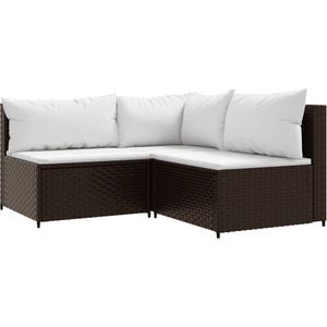 vidaXL Loungeset - 3-delig - Met Kussens - Poly Rattan Hoeken Bank - Lounge Set - Buitenbank - Terrasset - Tuinbank - Loungebank - Kunststof Meubel - Ratan Bank