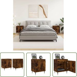 The Living Store Nachtkastjes 2 st 40x30x50 cm bewerkt hout gerookt eikenkleurig - Nachtkastje - Kastje - Houten Nachtstandaard - Bruine Nachtkast - Vintage Nachtkast