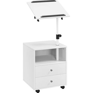 Nachtkastje, nachtkastje met hefplaat en open opbergvak, mobiele bijzettafel, banktafel op wieltjes, verstelbare nachtkomst, 2 laden, nachtkastje voor slaapkamer/woonkamer, wit