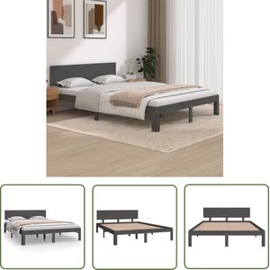 The Living Store Houten Bedframe - Grijs - 205.5 x 143.5 x 69.5 cm - Massief grenenhout - Multiplex lattenbodem