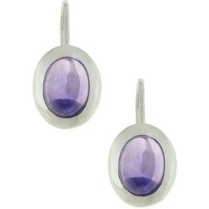 SilverGems Zilveren oorhangers met ovale cabouchon geslepen Amethist edelstenen
