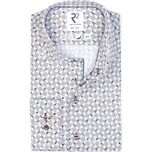 R2 Overhemd Print Wielen Blauw - Maat 41 - Heren - Overhemden Casual