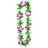 Toppers - Boland Hawaii krans/slinger - Tropische kleuren mix groen/paars - Bloemen hals slingers - Party verkleed accessoires