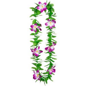 Toppers - Boland Hawaii krans/slinger - Tropische kleuren mix groen/paars - Bloemen hals slingers - Party verkleed accessoires