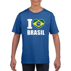 Blauw I love Brazilie supporter shirt kinderen - Braziliaans shirt jongens en meisjes 110/116