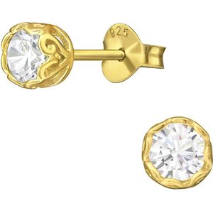 Joy|S - Zilveren ronde oorbellen - 4.5 mm - zirkonia - gold plated