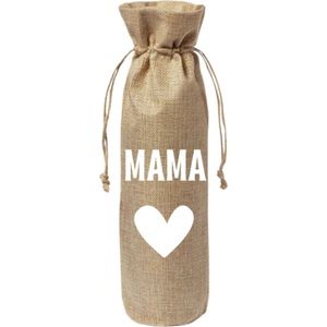 Cadeauverpakking wijnfles - Mama - Moederdag - Wijncadeau - Jute - Wijntas - Geschenkzak - Wijnzak