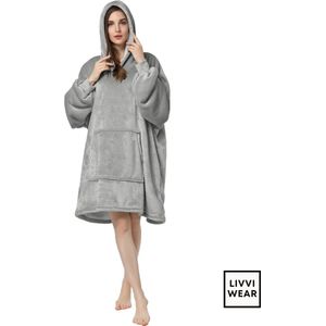 Livvi Wear - Sherpa Fleece Deken met Mouwen (grijs) - Unisex - Extra Warm, Super Zacht & Comfortabel - Dubbelzijdig - Plaid - Kerstcadeau