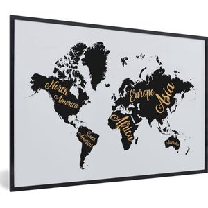 Fotolijst incl. Poster - Wereldkaart - Letters - Goud - 120x80 cm - Posterlijst