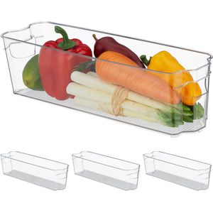 Relaxdays 4x koelkast organizer - koelkast opbergbak smal - keuken organizer transparant