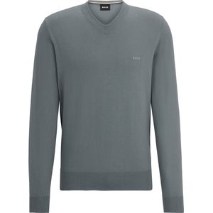 BOSS Pacello regular fit trui katoen - heren trui middeldik V-hals - middengrijs
