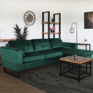 Hoekbank design Darsiono 280cm bank donkergroen velvet loungebank zowel links als rechts bankstel