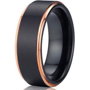 Schitterende Zwarte en Rosé Gouden Wolfraamcarbide Ring | Damesring | Herenring | 19,25 mm. Maat 54
