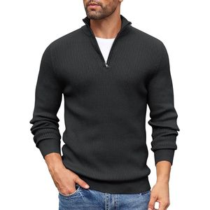 Coltrui met rits voor heren, pullover, gebreide trui, wintertrui, sweater met rolkraag, werktrui, warm shirt met lange mouwen