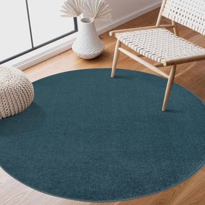 Laagpolig tapijt voor de woonkamer, effen moderne tapijten voor de slaapkamer, werkkamer, kantoor, hal, kinderkamer en keuken, donkerblauw, 150 cm rond