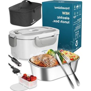 Elektrische Lunchbox Voedselverwarmer 3 in 1 80W - Draagbare Voedselwarmer voor Auto Truck Thuis Werk 12V-24V-220V - 15L Verwijderbare Roestvrijstalen Container