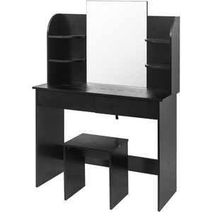 Kamyra® Houten Kaptafel met Spiegel & Opbergruimte - Toilettafel, Kaptafels, Make Up Tafel, Bureau - 108x40x76 cm - Zwart