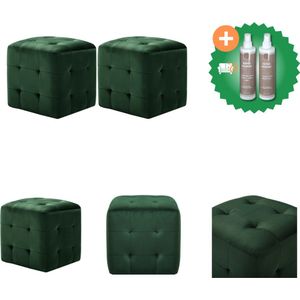 vidaXL Poef 2 st 30x30x30 cm fluweel groen - Poef - Inclusief Onderhoudsset