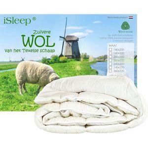 iSleep Wollen Onderdeken - 100% Wol - Lits-jumeaux - 180x220 cm - Ecru