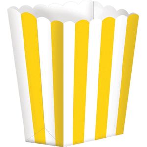 5x stuks Popcorn bakjes geel/wit - Popcornbakjes/chipsbakjes/snackbakjes kinderverjaardag/kinderfeestje