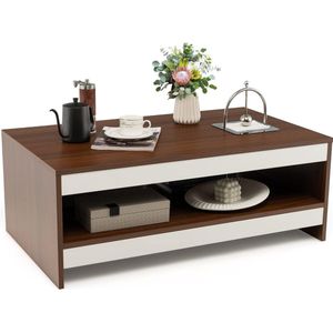 Salontafel met 2 planken, bijzettafel hout, woonkamertafel, koffietafel voor woonkamer en slaapkamer