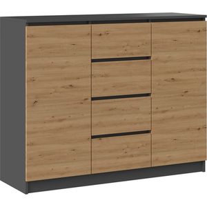 Ladekast - Commode - Dressoir - 120 cm Breed-Antraciet Eiken-4 Lades
