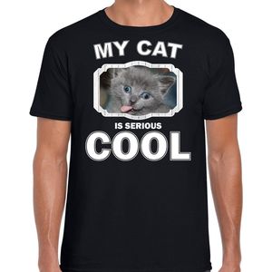 Grijze kat katten t-shirt my cat is serious cool zwart - heren - katten / poezen liefhebber cadeau shirt S