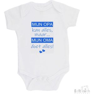 100% katoenen Romper ""Mijn opa kan alles, maar mijn oma doet alles"" Jongens Katoen Wit/blauw Maat 62/68