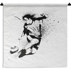 Wandkleed Voetbal illustratie - Een illustratie van een persoon die een voetbal richting doel schiet Wandkleed katoen 120x160 cm - Wandtapijt met foto XXL / Groot formaat!