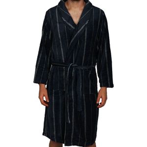 Outfitter heren Fleece Badjas Blue Stripe - M - Blauw