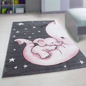 Flycarpets Flycarpets - Kids Kinderkamer Olifant Roze Vloerkleed - 80x150 cm