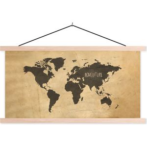 Wanddecoratie - Wereldkaart - Quote - Grijs - Schoolplaat - 150x75 cm - Textielposter - Textiel poster