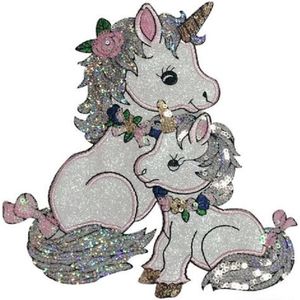 Embleem - Patch - Eenhoorn - unicorn - baby en mama - 21 x 19 cm