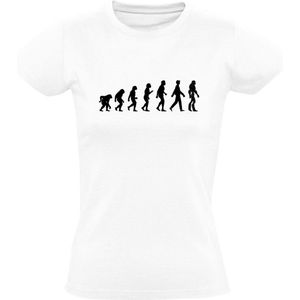 Aap mens robot evolutie Dames T-shirt | toekomst | programmeur | robots | techniek | techno | ontwikkeling | Wit