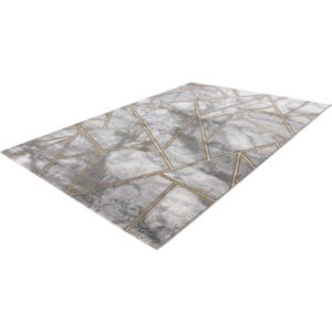 Lalee Marmaris Vloerkleed Superzacht Shiny 3D effect Marmerlook betonlook Tapijt laag polig Karpet maat 80x300 cm loper Zilver Goud
