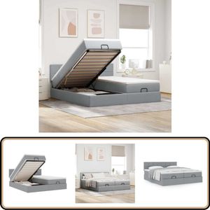 vidaXL Ottoman bed met matrassen 160x200cm stof lichtgrijs